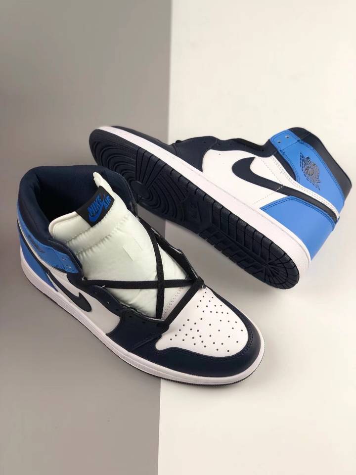 2019 Women Air Jordan 1 Retro White Black Blue Shoes